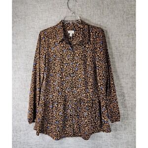 Logo Lori Goldstein Ruffle Hem Blouse Womens S Animal Print Boho NWOT